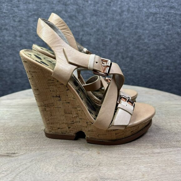 Sam Eldelman Womens Cork‎ Wedge Sandals Size 4.5M Leather Upper - Picture 1 of 8
